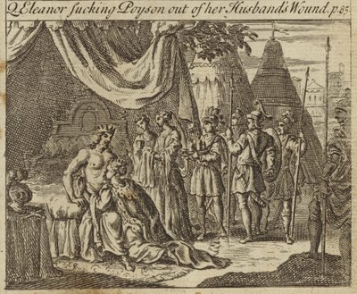 Leonor de Castilla, Reina Consorte del Rey Eduardo I de Inglaterra, succionando veneno de la herida de su esposo, sufrida en un intento de asesinato en Acre, 1272 de English School