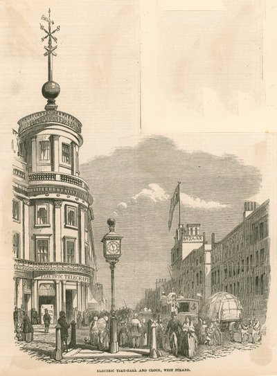 Bola de tiempo eléctrica y reloj, oeste de Strand, Londres de English School