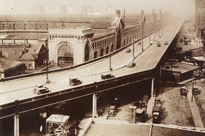 Autopista elevada, Jersey City, Nueva York, Estados Unidos de América, fotografía del Illustrated London News, 12 de enero. de English School