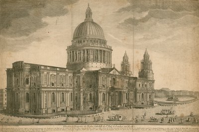 Elevación y perspectiva de la Catedral de San Pablo, Londres de English School
