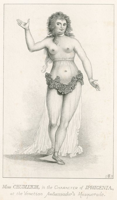 Elizabeth Chudleigh, en el personaje de Ifigenia en el Baile de Máscaras de los Embajadores Venecianos, Ranelagh, Londres de English School