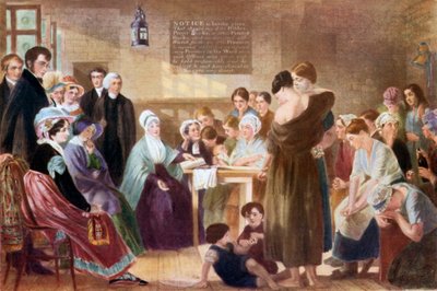 Elizabeth Fry visitando la prisión de Newgate (litografía en color) de English School