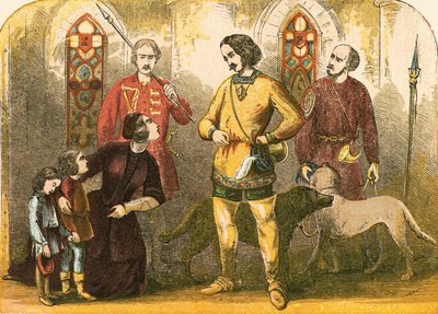 Elizabeth Woodville implorando al rey Eduardo que revierta la proscripción de su difunto esposo de English School