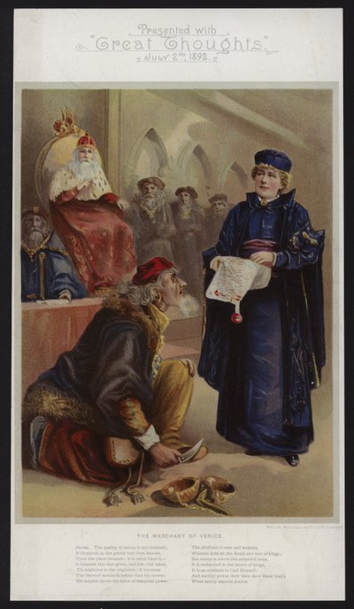 Ellen Terry como Portia en El Mercader de Venecia de English School