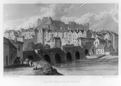 Puente Elvet, Durham, grabado por Frances después de W. Westall, 1829 de English School