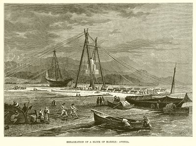 Embarque de un bloque de mármol: Avenza (grabado) de English School