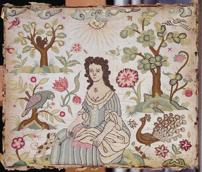 Panel bordado que representa a una dama en un jardín, c.1700 de English School