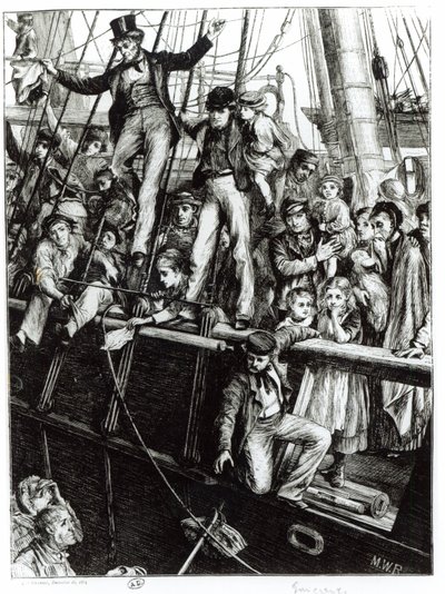 Emigrantes dejando la Vieja Inglaterra, de la revista The Graphic, 18 de diciembre de 1869 de English School