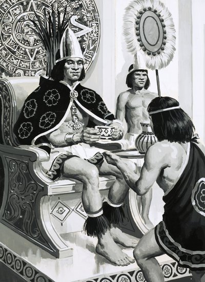 El emperador Moctezuma de los aztecas gustaba de beber cacao de English School