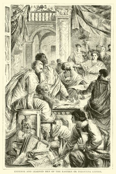 Emperador y hombres eruditos del Imperio Oriental o Bizantino de English School