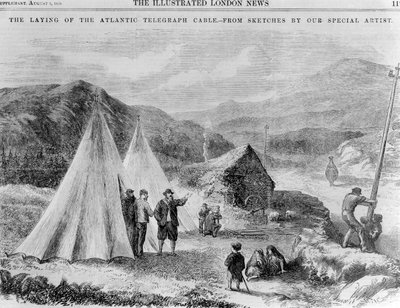 Campamento de trabajadores de la compañía de telégrafos en el camino entre Killarney y Valencia de English School