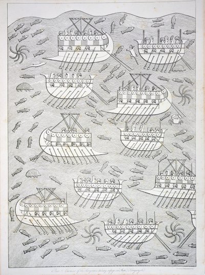 Enemigos de los asirios refugiándose en barcos, lámina 71 de Nínive y sus Restos de Austen Henry Layard, publicado en 1849 de English School