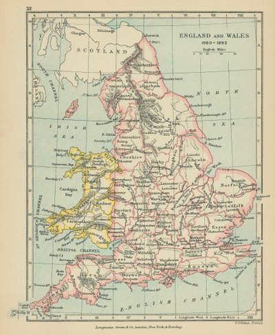 Inglaterra y Gales (litografía en color) de English School