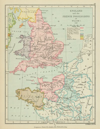 Inglaterra y las posesiones francesas de Guillermo I (litografía en color) de English School