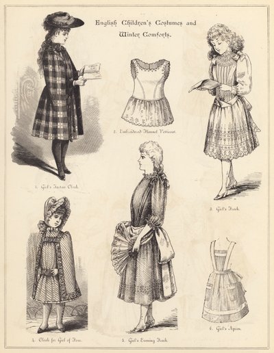 Trajes infantiles ingleses y comodidades de invierno (grabado) de English School