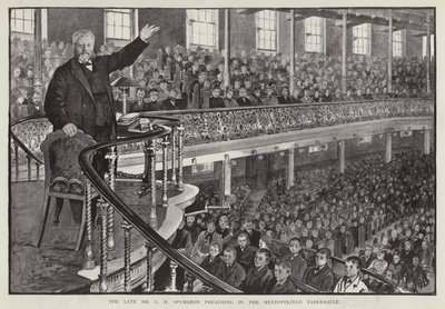 El predicador bautista particular inglés Charles Haddon Spurgeon predicando en el Tabernáculo Metropolitano, Londres de English School