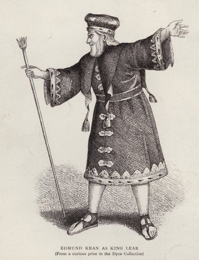 Actor inglés Edmund Kean en el papel principal de El Rey Lear de Shakespeare de English School