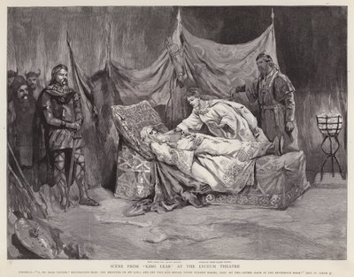 Actores ingleses Henry Irving y Ellen Terry en una producción de El Rey Lear de Shakespeare en el Teatro Lyceum, Londres de English School