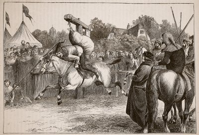 Fiesta inglesa en el siglo XIV: Justa en el Quintain, ilustración de Cassells Illustrated History of England de English School