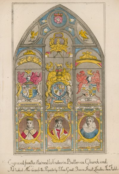 Grabado de la vidriera en la Iglesia de Battersea de English School