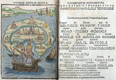 Grabado de "Utopía" de Thomas More de English School