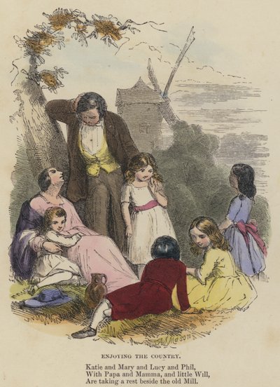Disfrutando del Campo (grabado coloreado) de English School
