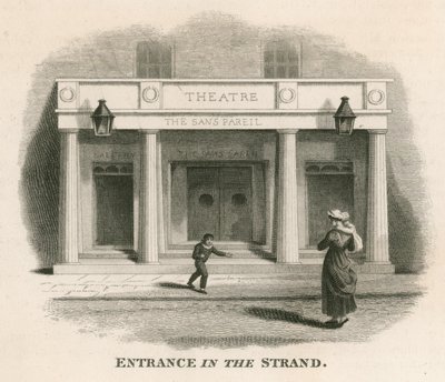 Entrada en The Strand del Teatro Sans Pareil (Teatro Adelphi), Londres de English School