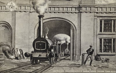 Entrada a la Casa de Locomotoras de Camden Town, 1838 de English School