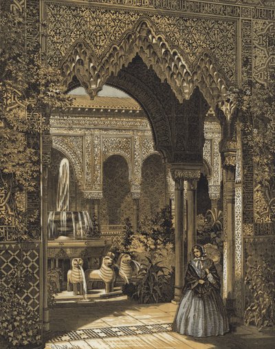 Entrada al Patio de los Leones, el Patio de la Alhambra, Crystal Palace, Sydenham, Londres de English School