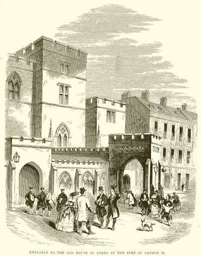 Entrada a la antigua Cámara de los Lores en la época de Jorge II de English School