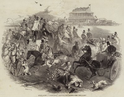 Carreras de Epsom, "Día del Derby", saliendo del curso (grabado) de English School