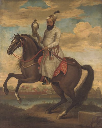 Retrato ecuestre de un noble indio (óleo sobre lienzo) de English School