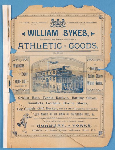 Catálogo de Equipos producido por William Sykes, 1896 de English School
