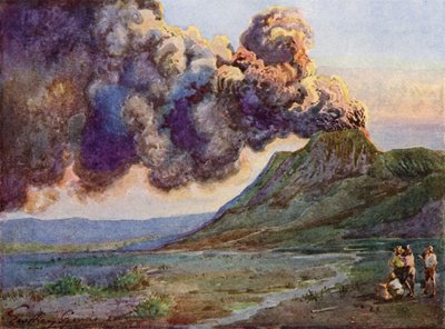Erupción del monte Bromo, Java, Indonesia (litografia en color) de English School