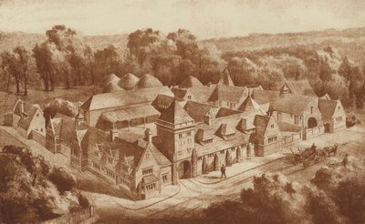Edificios de la finca y establos, Clipsham, Rutland (litografía) de English School