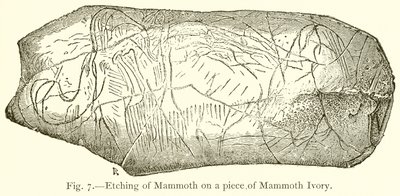 Grabado de mamut en un trozo de marfil de mamut de English School