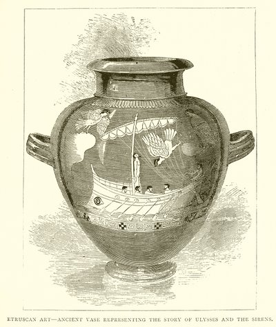 Arte etrusco: Jarrón antiguo que representa la historia de Ulises y las sirenas (grabado) de English School