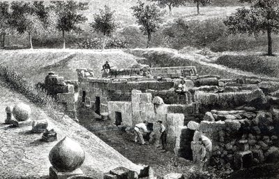 Tumbas etruscas excavadas por el Signor Mancini en Orvieto de English School