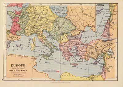 Europa en tiempos de las Cruzadas (litografía en color) de English School