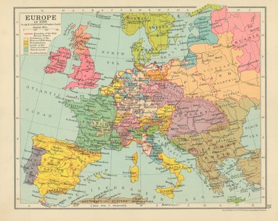 Europa en 1519 (litografía en color) de English School