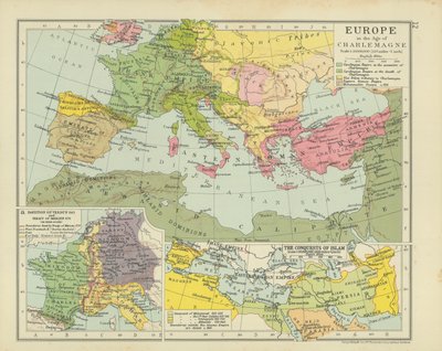 Europa en la época de Carlomagno (litografía en color) de English School