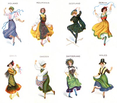 Bailarines europeos, tarjetas de cigarrillos, 1915 de English School