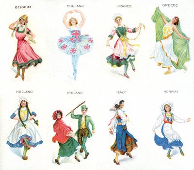 Bailarines europeos, tarjetas de cigarrillos, 1915 de English School