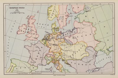 Los Estados europeos en 1792 (litografía en color) de English School