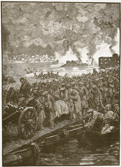 Evacuación de Sebastopol, ilustración de Cassells Illustrated History of England de English School