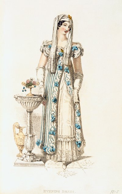 Vestido de noche, placa de moda del Repository of Arts de Ackermann de English School