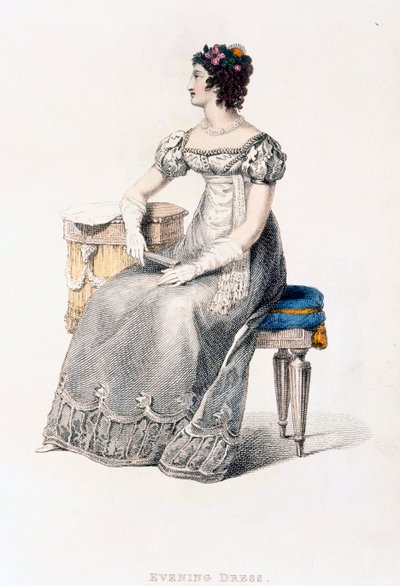 Vestido de noche, lámina de moda de Ackermanns Repository of Arts de English School
