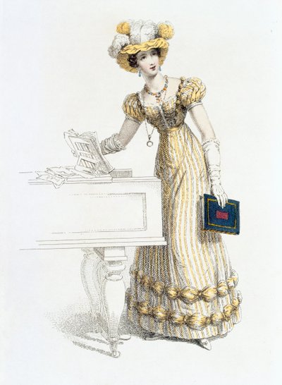 Vestido de noche, lámina de moda de Ackermanns Repository of Arts de English School