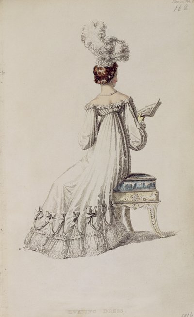 Vestido de noche, lámina de moda de Ackermanns Repository of Arts de English School