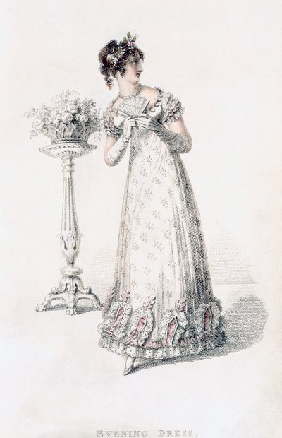 Vestido de noche, lámina de moda de Ackermanns Repository of Arts de English School